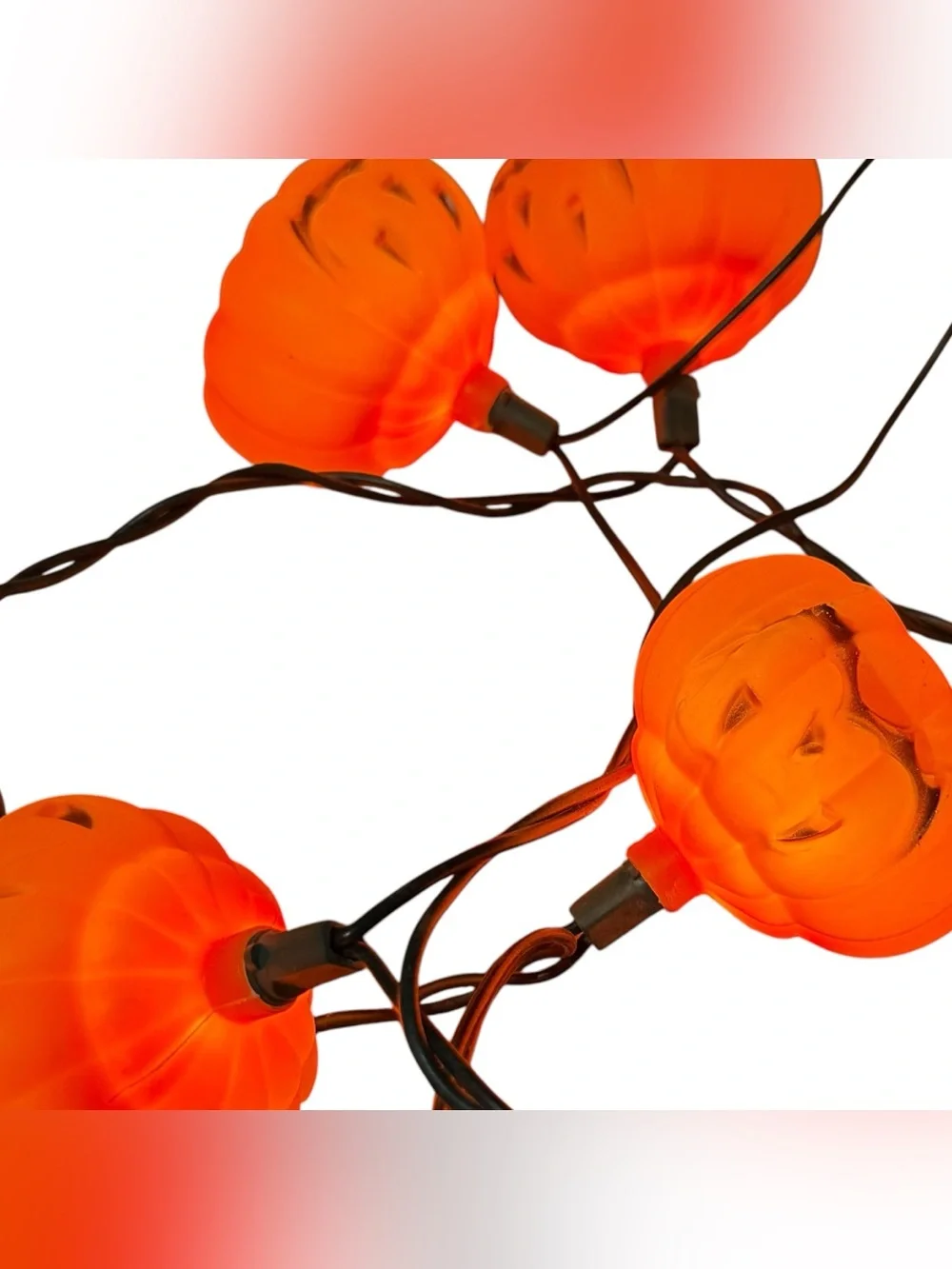 Vintage Blow Mold String Of 10 Halloween Jack O Lantern Pumpkin Lights - Tested